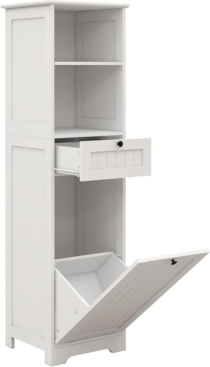Compact Laundry Sorter Cabinet with Tilt-Out Basket Drawer White, Durable Easy to Assemble Space-Saving Design for Bathroom Laundry Room Balcony Narrow Spaces