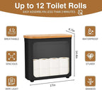 Toilet Paper Storage with Bamboo Lid,Foldable Basket Organizer for Bathroom, Holds 9 Mega/12 Regular Rolls, Waterproof Toilet Paper Holder Storage with Non-Slip Base,Black