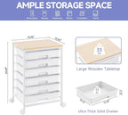 Rolling Cart with Drawers,Utility Cart with 6 Drawers,Rolling Storage Cart with Drawers and Wooden Tabletop & Lockable Wheel,White