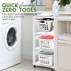 Laundry Basket Holder Shelf – Stackable Engineered Wood Laundry Tower, Tiered Hamper Organizer for Bathroom, Bedroom, Closet (White, 3 Tier)