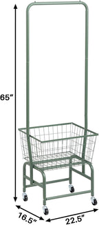 ALIMORDEN Laundry Cart with Clothes Rack, Rolling Laundry Butler with Wire Storage Rack，Green