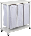 Household Essentials 3-Bag Laundry Sorter, Smooth Laminate Shelving, Sturdy Steel Frame, Wheeling and Stationary Feet Options, Washable Linen Laundry Bags, 3-Load Capacity, Versatile, White