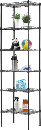 PayLessHere | 6-Tier Wire Shelf | 17"x12"x64" | Black | Adjustable Racks | Heavy-Duty Storage Shelves, Holds Upto 600 lbs | Rust-Resistant, No-Tool Assembly | for Home, Garage Shelving