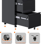 Aobabo 2 Drawer File Cabinet with Lock, Pre-Assembled Mobile Filing Cabinet Under Desk, Anti-Tilt Rolling Metal Office Storage for Letter and Legal Size, Black