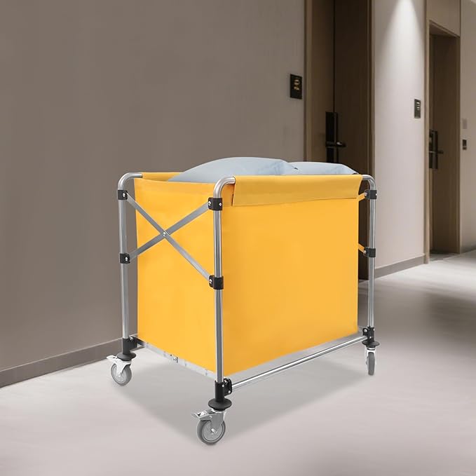 Commercial Laundry Cart with Wheels,Folding Laundry Hamper Cart,Heavy Duty Rolling Laundry Basket with Large Capacity,Laundry Sorter Trolley for Home Hotel Apartment (Yellow, 35.43 * 23.62 * 34.65in)