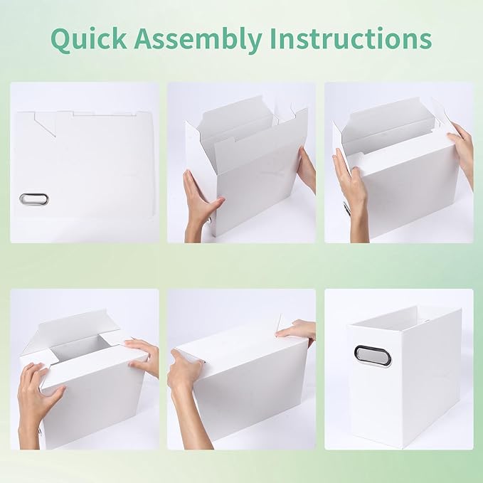 Collapsible File Organizer Box with Handle,12.20x5.11x9.84Inches, Filing Organizer for Home or Office, Small Portable File Box(2 Packs, White)