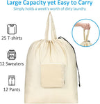 GOGOODA Travel Laundry Bags with Drawstring Closure XL Large Foldable Dirty Clothes bags with Handle Heavy Duty and Washable for College Dorm Travelling Camping, 2 Pack, Beige