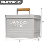 Calindiana Modern Farmhouse Metal Laundry Pods Holder Container with Lid for Laundry Room Decor and Accessories and Space Saving Laundry Room Organization and Storage, Holds 81 Laundry Pods, Grey