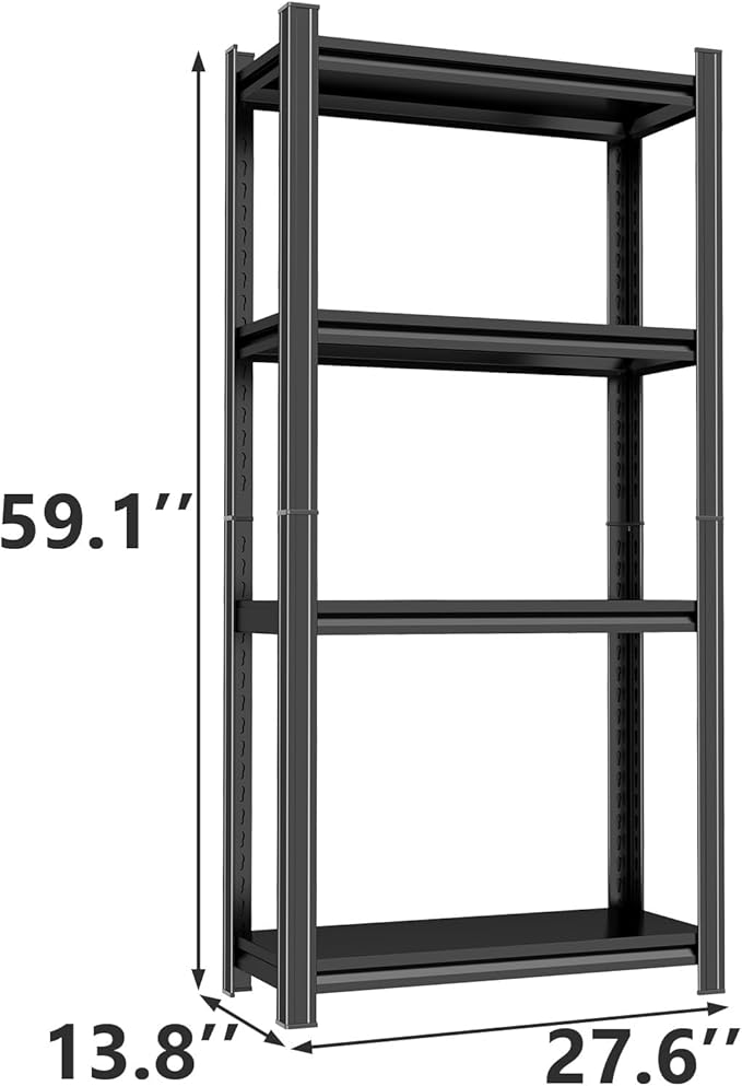 4-Tier Metal Garage Shelving Heavy Duty Adjustable Storage Shelves 2000lbs Capacity Steel Shelving Units Tool Rack Corner Shelf for Equipment & Tools (27.6" W × 13.8" D × 59.1" H)