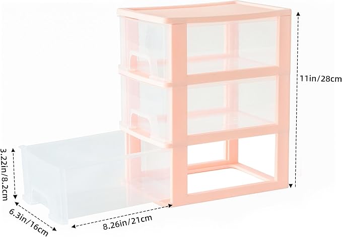 Gonice Small 3 Drawer Storage Organizer, Pink Plastic Drawer Storage, Small Desktop Organizer for Home, Office