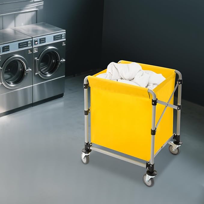 Commercial Laundry Cart with Wheels, 220LBS Capacity Heavy Duty Rolling Laundry Sorter with Steel Frame and Waterproof Oxford Cloth, Folding Laundry Hamper with Removable Bag for Home & Hotel (Yellow)