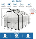 Polycarbonate Greenhouse with Rain Gutter and Roof Vent, Raised Base and Anchor Aluminum Heavy Duty Walk-in Green House, Outdoor Patio Sunroom with Sliding Door (Black, 122.44*74.8*76.77in)