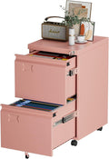 Aobabo 2 Drawer Filing Cabinet with Wheels, Lockable Metal File Cabinet with Business Card Slot for Legal/Letter Size Home Office, Required Assembled,Pink