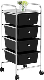 Yaheetech 4 Drawers Cart Rolling Storage Organizer Metal Frame Plastic Drawers Trolley Organizer on Wheels, Black