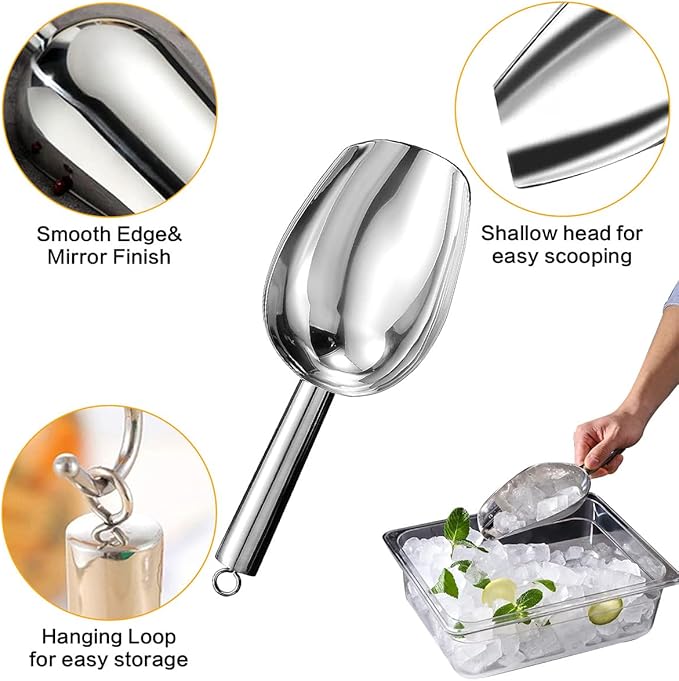 Metal Ice Scoop，Kitchen Ice Scooper for Ice Maker,Stainless Steel Small Ice Scooper for Freezer，Kitchen Gadgets Cookie Flour Pet Dog Food Scoop (silver, 3oz)