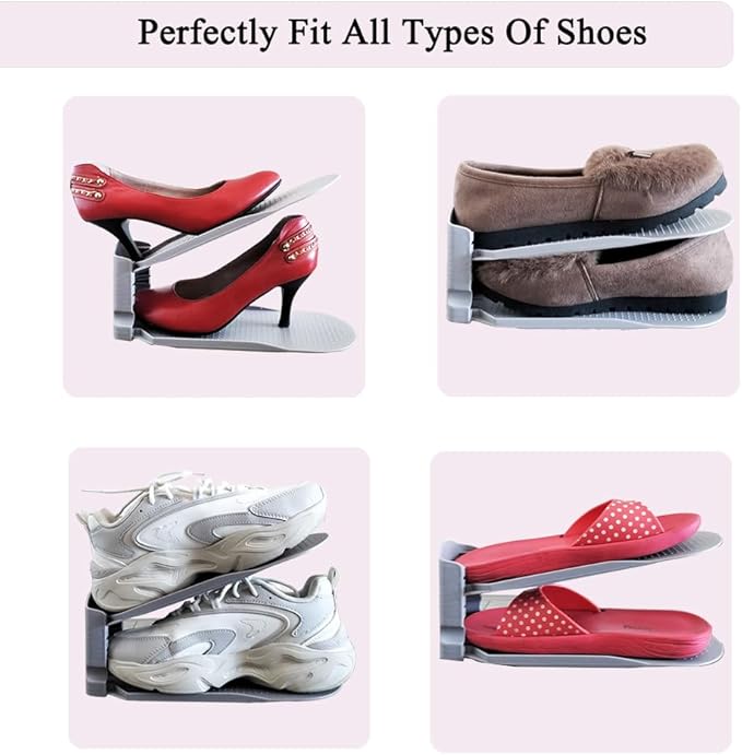 Shoe Slot Organizer, Shoe Rack, Shoe Slots Organizer For Closet, Shoe Space Saver, Simple Shoe Organizer, Adjustable Shoe Rack (Gray,10 Pack)