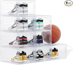 US 15 Clear Entryway Shoe Storage Boxes Stackable XXL, 8 Pack Clear Shoe Boxes Stackable for Closet, Drop Front Large Plastic Shoe Containers Collecting Sneakers