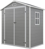 Aoxun 6x4 FT Outdoor Storage Shed, Plastic Garden Resin Shed with Floor and Window for Patio, Lawn, Outdoor Storage with Lockable Door for Bike, Garbage Can, Tools, Grey