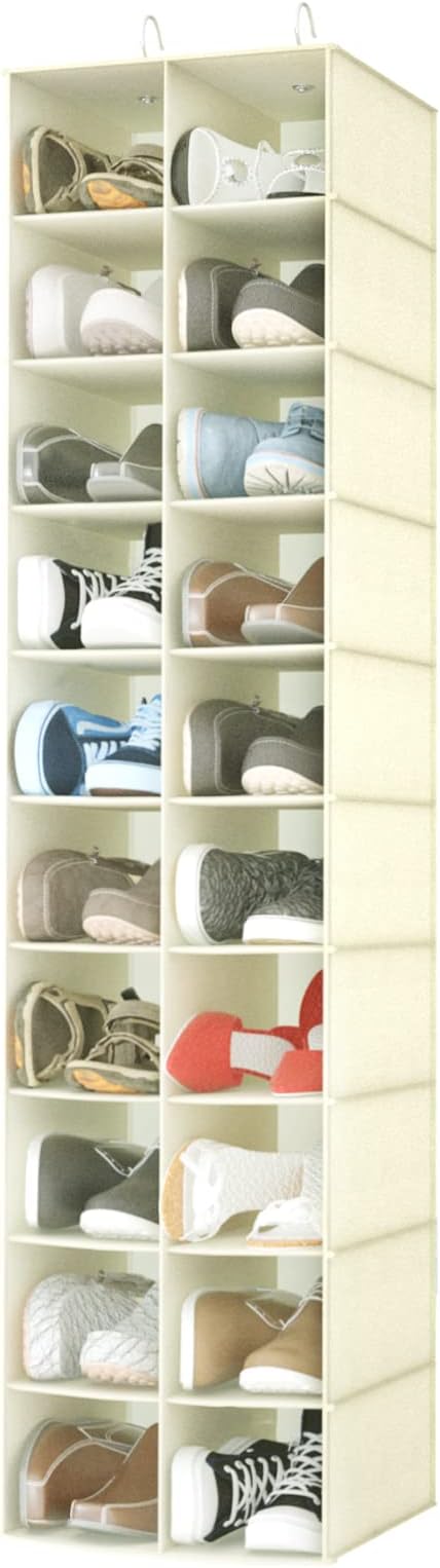 coastal rose Hanging Shoe Organizer for Closet, 20 Sections Hanging Closet Organizers and Storage Shelves, Space Saving Shoe Storage Rack Holder, Beige, 12''W×12''Dx 50''H