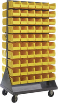 Quantum Storage Systems QMD-36H-230YL Mobile Double Sided Gray Louvered Rack System with Bins, 36” L x 25” W 72” H, Yellow