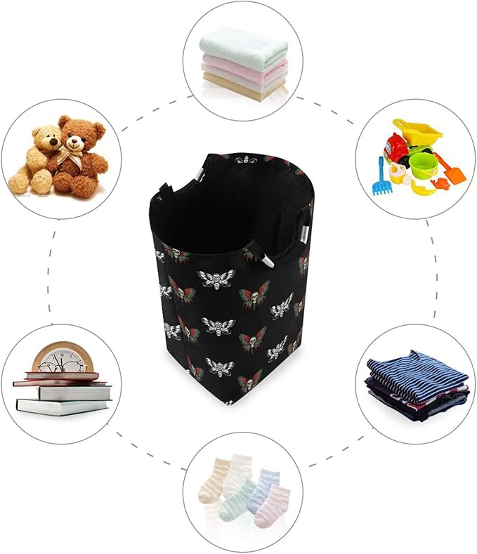 Gothic Butterfly Skull Laundry Basket for College Dorm,50L Collapsible Portable Laundry Hamper Storage Basket for Toys Clothes Organizer