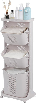 GCCSJ 3-Tier Rolling Laundry Hamper Sorter with Wheels, 75L Capacity & Removable Mesh Baskets, Foldable Storage Organizer Cart for Bedroom, Bathroom, Laundry Room (17.32"x13.1"x42.59")