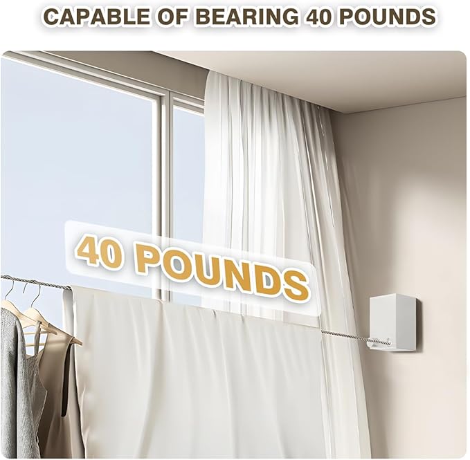 Retractable Clothesline, Clothes Line Retracting Indoor, Retractable Clothesline Indoor, Laundry Line Retractable, Not Sagging, Suitable for Balconies, Courtyards, Laundry Rooms