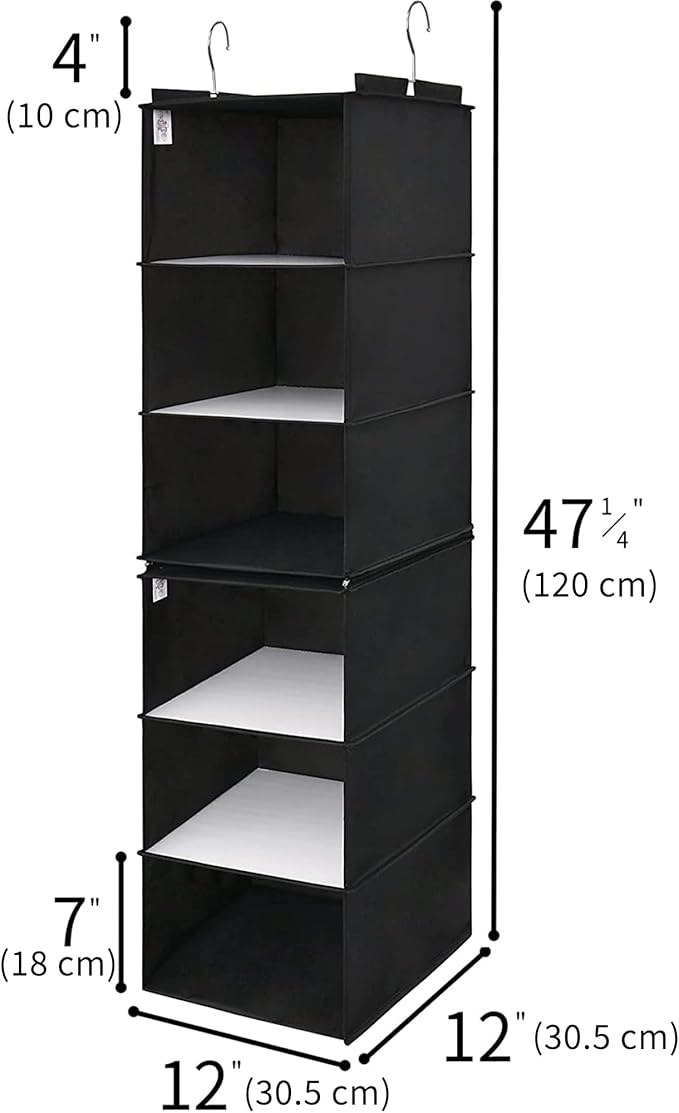 GRANNY SAYS 6-Shelf Hanging Organizer for Closet, Separable to 2 Pack 3-Shelf Hanging Shelves, Hanging Organizer for Bedroom, Black