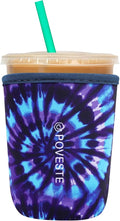 Reusable Neoprene Insulator Sleeve for Iced Coffee & Cold Soda, Coffee Sleeves for Iced & Hot Drinks, Cold Beverage Cooler Compatible with Starbucks, Dunkin (Tie dye World, Small: 16-18oz)