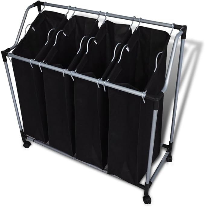 Laundry Sorter, 4 Removable Sorting Bags, Steel Frame with Casters, Non-Woven Material, for Laundry Room, Utility Room or Closet