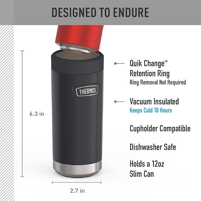 THERMOS ICON SERIES, Slim Beverage Can Insulator - 12 Ounce, Glacier - Vacuum Insulated Stainless Steel