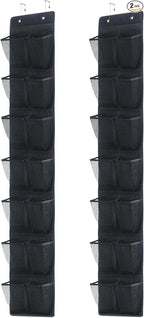 Over The Door Shoe Organizer, 14 Large Mesh Pockets Hanging Shoe Rack for Closet Organizers and Storage, 2-pack (black)