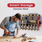 4 Layers Power Tool Organizer Wall Mount with Power Strip, Heavy Duty Metal Tool Shelf, 400lbs Capacity for Cordless Drills, Batteries & Garage Storage (4 Slots with 2 Outlets Power Strip)