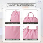 LFH Home Large Premium Cotton Canvas Laundry Bag with Drawstring and Handles Heavy Duty, Multi-Use, Washable for Home, Travel, College or Storage 20x30 (Pack of 2)-Pink