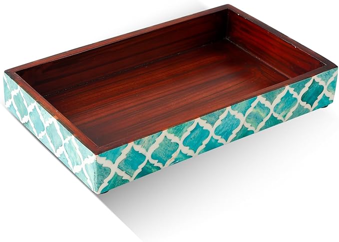 Handicrafts Home 10x6 Green Small Bathroom Tray, Vanity Organizer for Perfume, Cosmetics & Jewelry, Decorative Kitchen Counter, Bathroom Tray, Towel Holder, Decorative Napkin Holder, Bathroom Storage