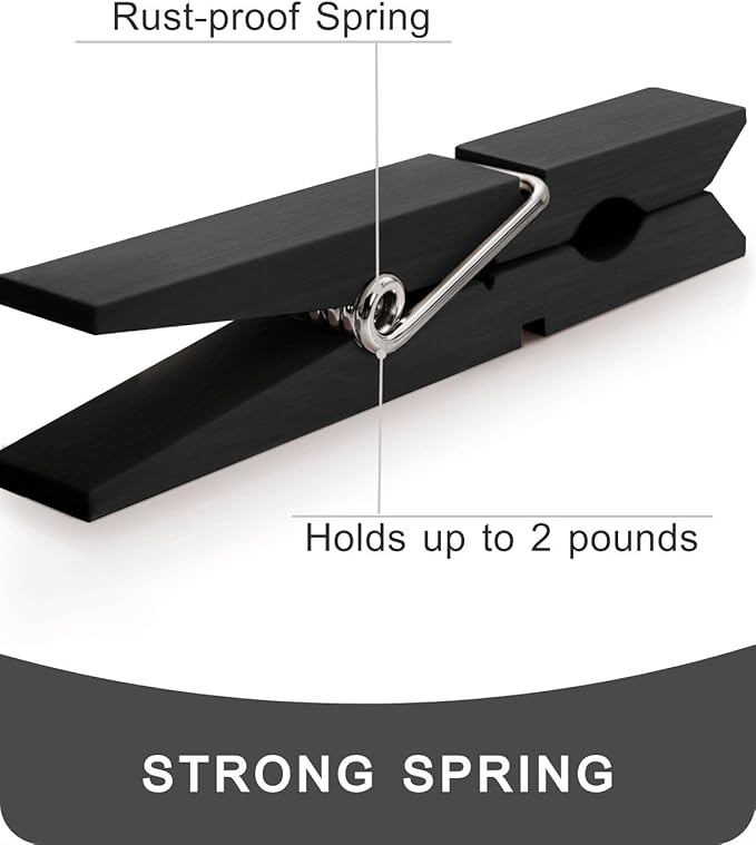 Colored Clothespins, Colorful Clothes Pins Wooden Clips Rainbow Colors 50 Pack Decorative Crafts Pegs Photos Pictures Decoration Clip Clothing Hanging Closepins, 2.83 Inch (Black)