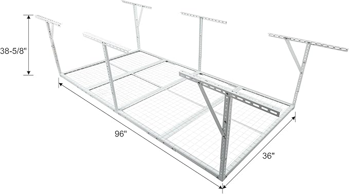 3 X 8 FT Garage Ceiling Storage Racks, Heavy Duty Overhead Garage Storages Rack with Adjustable Hight, Metal Hanging Garages Storage Rack with Support Rod, 22''- 40" Adjustable, 600 LBS (White, 3x8FT)