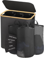 Laundry Hamper with Lid, 160L Dirty Clothes Hamper for Laundry Basket 3 Section, Extra Large Laundry Sorter Hamper 3 Compartment with Removable Inner Bags & Labels, Dark Grey