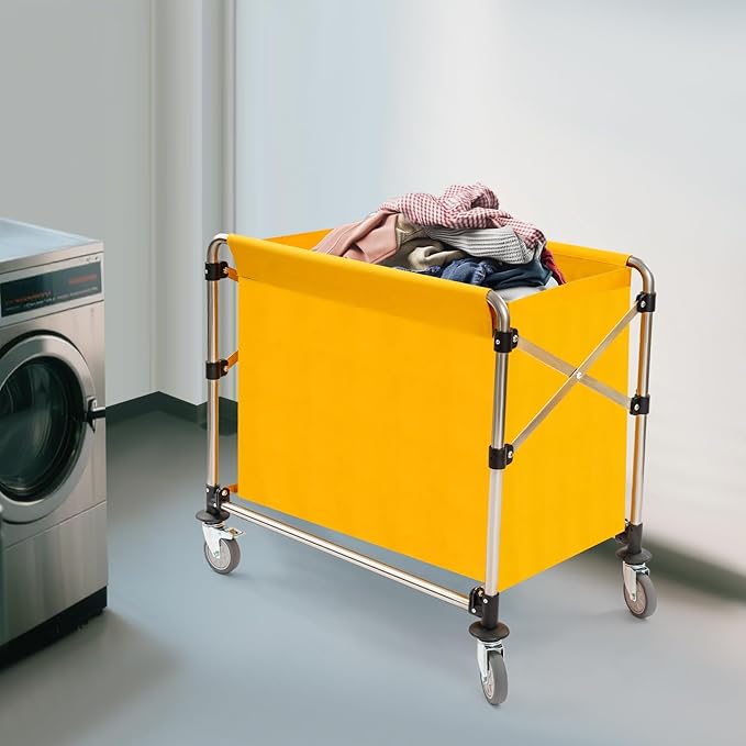 Commercial Laundry Cart with Wheels | Large Laundry Basket with Wheels | Foldable Laundry Hamper | Laundry Sorter for Clothes Storage | Ox Cloth | 440 lbs Load | 34.25x20.47x30.7in (Yellow)