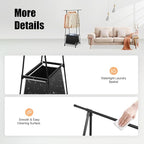 Laundry Cart with Hanging Rack, Metal Rolling Laundry Cart Laundry Hamper with Fabric Storage Basket Clothes Rack with Lockable Wheels for Hanging Clothes & Storing Toys Hats (Black)