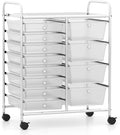 RELAX4LIFE 12-Drawer Rolling Storage Cart - Mobile Utility Drawer Carts with Wheels, Craft Organizers Cart for Organization and Storage, Classroom, School, Office, Home