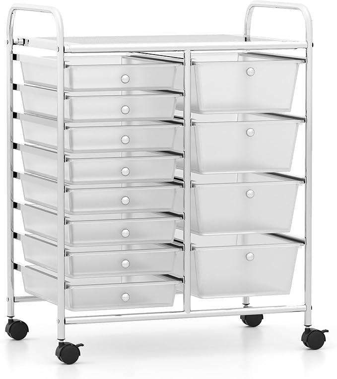 RELAX4LIFE 12-Drawer Rolling Storage Cart - Mobile Utility Drawer Carts with Wheels, Craft Organizers Cart for Organization and Storage, Classroom, School, Office, Home