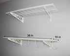 SafeRacks Wall Shelves - 2 Pk 18"x36" Wall Mountable Shelving Unit for Storage Rack, Pantry Shelves, Utility Shelving, Heavy Duty Shelves w/ 4 Versatile Accessory Hooks, 500lbs Capacity, White