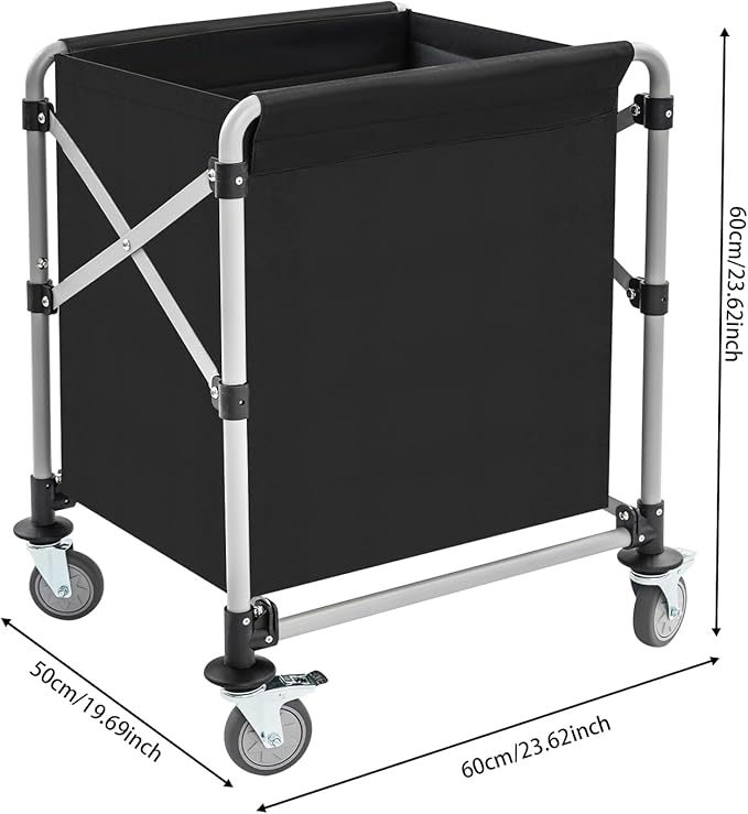 Commercial Laundry Cart with Wheels, 220LBS Capacity Heavy Duty Rolling Laundry Sorter with Steel Frame and Waterproof Oxford Cloth, Folding Laundry Hamper with Removable Bag for Home & Hotel (Black)