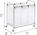 Honey-Can-Do SRT-01235 Heavy-Duty Triple Laundry Sorter, Chrome/White 70 lbs