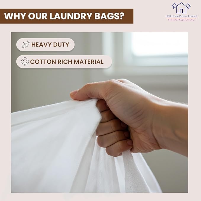 LFH Home Cotton Canvas Large Laundry Bag with Handle, Heavy Duty Drawstring Closure Washable Laundry Bags, School Travel, Home, Hotel, College Dorm, Organizer Sack, Toy Clothes 20x30 (Pack of 6)-White