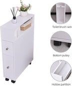 Toilet Paper Storage, Small Bathroom Storage Cabinet, Toilet Paper Holder, Slide Out Drawers and Roller for Small Space, Narrow Floor Bathroom Organizer, White