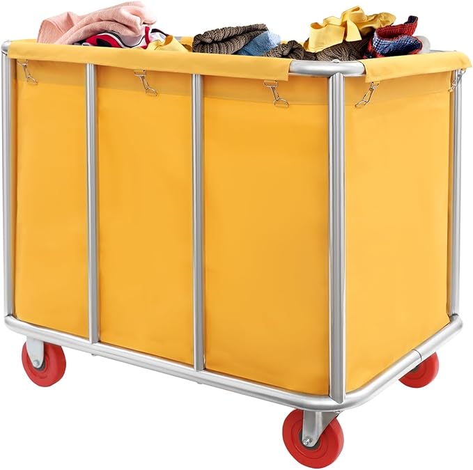 Commercial Laundry Cart with Wheels, Large Heavy Duty Laundry Sorter with Oxford Bag, Laundry Cart for Home Hotel, 260LBS Load (Yellow)