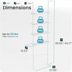 Home Zone Living Over-the-Toilet Organizer with Adjustable 4-Tier Shelves, Tension-Mounted Bathroom Storage Rack for Ceilings 91" to 114" High, White