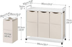 HOOBRO Laundry Sorter 3 Section, Laundry Hamper with Wheels, 3 × 11.5 Gal (43.4L), Rolling Laundry Basket, Pull-Out and Removable Oxford Fabric Bags, White WG76XY01
